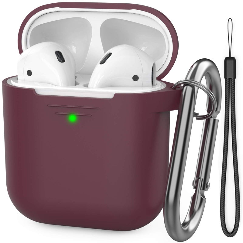 AhaStyle Upgrade Silicone Case Protective Cover [Front LED Visible] Compatible with Apple AirPods 2 & 1 (Burgundy) - Image 1